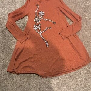 Skeleton Print Rust Midi Dress